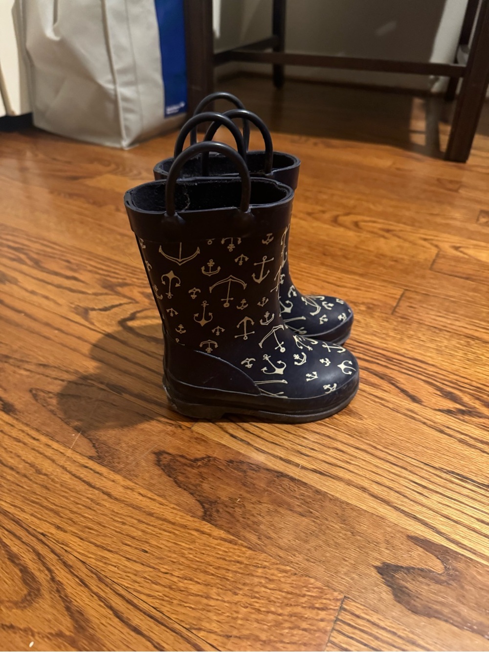 Kids Navy Anchor Rain Boots